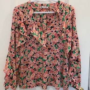 Zara Pink Floral Ruffle Blouse Size XS